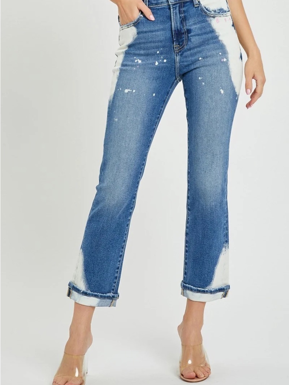 High-Rise Blue Paint-Splash Jeans